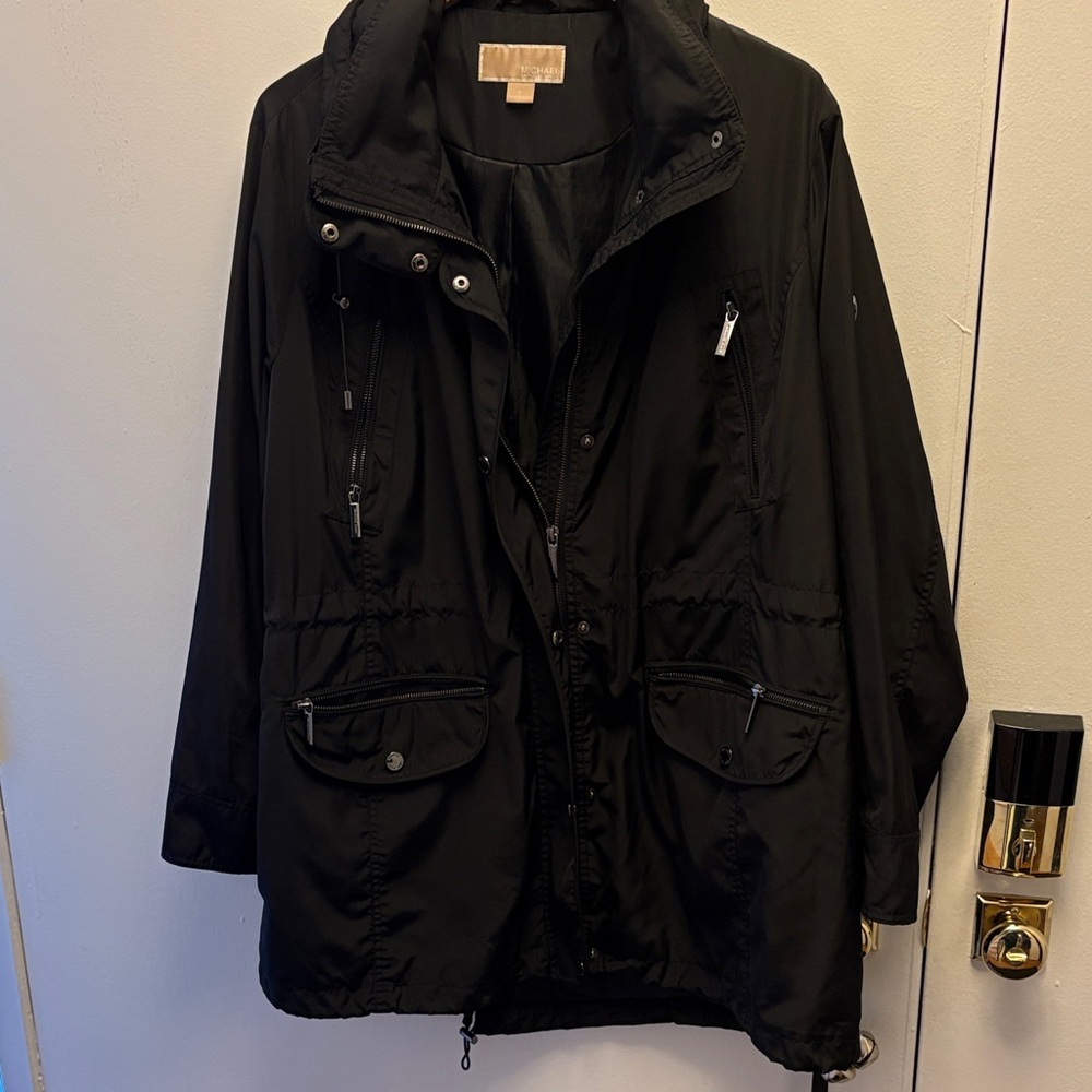 Michael Michael Kors 2X Black Nylon Multiple Pocket with Hood in Collar Jacket